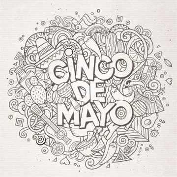 Cinco de Mayo. Cartoon vector hand drawn Doodle illustration Illustrazione stock