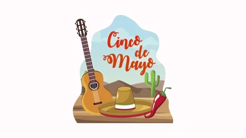 Cinco de mayo celebration animation with festive mexican elements like guit.. Stock Footage 339270050