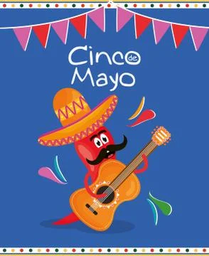 Cinco de mayo chilli character playing guitar Illustrazione stock