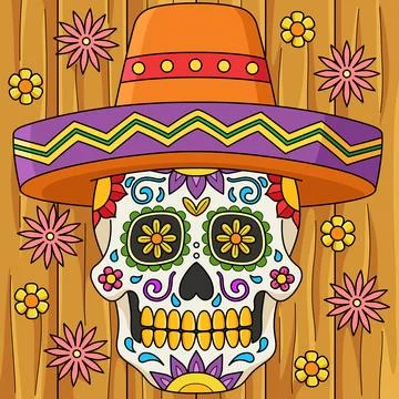 Cinco de Mayo Dia de los Muertos Colored Cartoon Stock Illustration