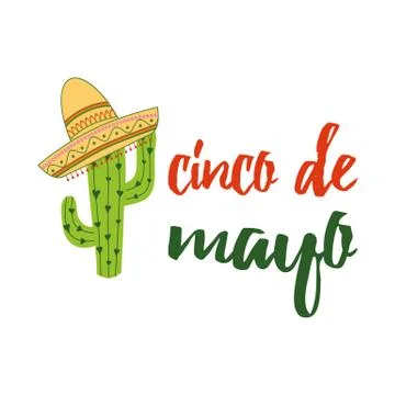 Cinco de Mayo emblem design with hand drawn calligraphy lettering, sombrero a Stock Illustration