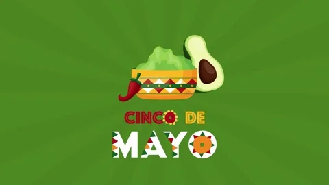 Cinco de mayo festive animation with bowl of guacamole avocado and chili pe.. Vídeo Stock 338423971
