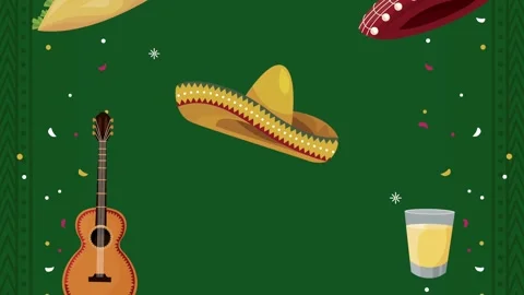 Cinco de mayo festive animation with mexican traditional elements on green .. Video stock 338843115