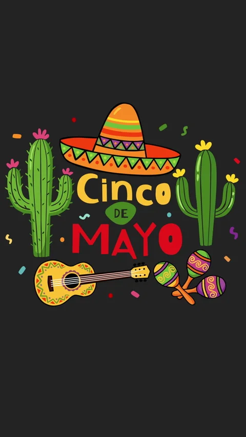 Cinco de Mayo Festive Scene with Sombrero, Guitar and Cactus Видео 332688106