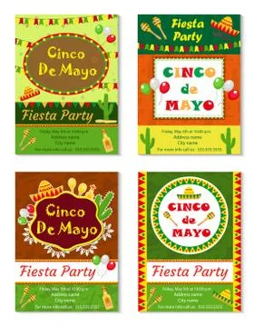 Cinco de Mayo invitation template, flyer. Mexican holiday postcard. Vector .. Stock Illustration