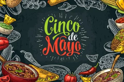 Cinco de Mayo lettering and mexican traditional food Stock Illustration
