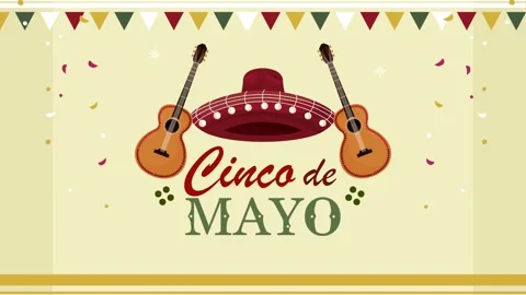 Cinco de mayo lettering with hat and guitars Stock Footage 179522592