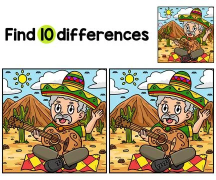 Cinco de Mayo Man with Guitar Find The Differences Stock Illustration