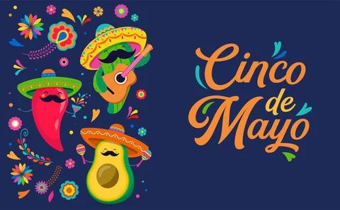 Cinco de Mayo - May 5, federal holiday in Mexico. Fun, cute characters as chilli Stock Illustration