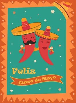 Cinco De Mayo poster bright characters Stock Illustration