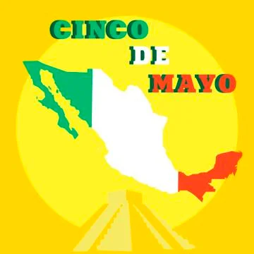 Cinco de Mayo poster design template with Mexican map and piramide. 스톡 일러스트