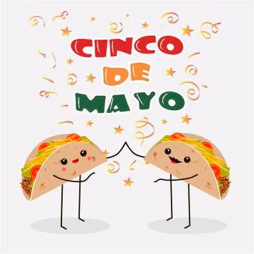Cinco de Mayo poster design template with two cheerful tacos. Stock Illustration