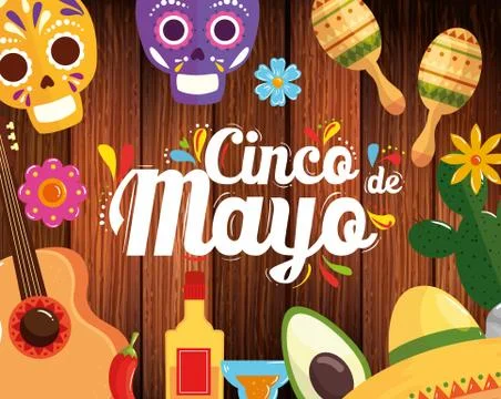 Cinco de mayo poster with frame of icons decoration Illustration