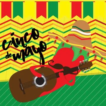Cinco de mayo poster with a pepper cartoon Stock Illustration