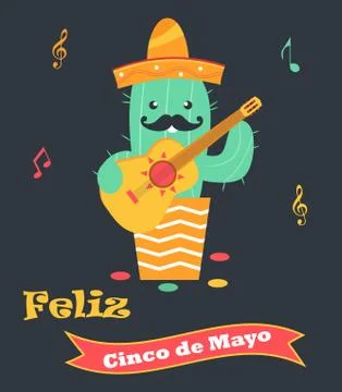 Cinco De Mayo poster template with bright cactus Stock Illustration
