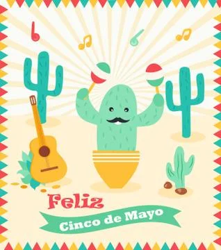 Cinco De Mayo poster template with bright cactus Stock Illustration