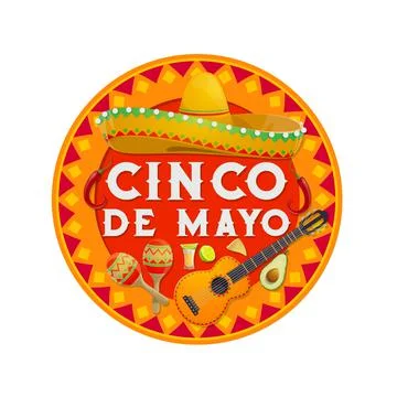 Cinco de Mayo round vector icon, mexican symbols Illustrazione stock