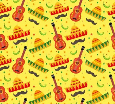 Cinco de Mayo seamless pattern. Mexican holiday endless background, texture.. Stock Illustration