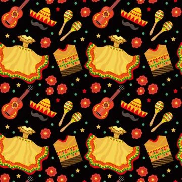 Cinco de Mayo seamless pattern. Mexican holiday endless background, texture Stock Illustration