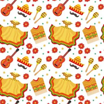 Cinco de Mayo seamless pattern. Mexican holiday endless background, texture Stock Illustration