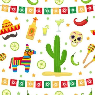 Cinco de Mayo seamless pattern. Mexican holiday endless background, texture Stock Illustration