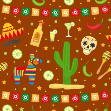 Cinco de Mayo seamless pattern. Mexican holiday endless background, texture Stock Illustration