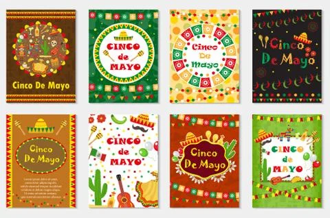 Cinco de Mayo set greeting card, template for flyer, poster, invitation. Me.. Stock Illustration
