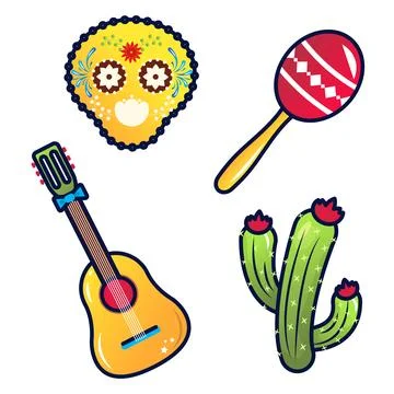 Cinco de Mayo set of vector lineal icons on the white background Stock Illustration