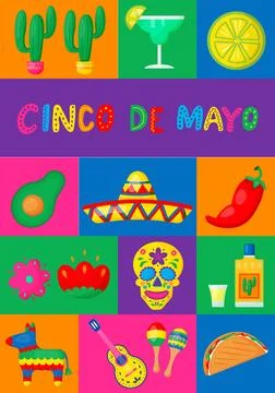 Cinco de Mayo sombrero vector flyer of Mexican fiesta party. Illustrazione stock