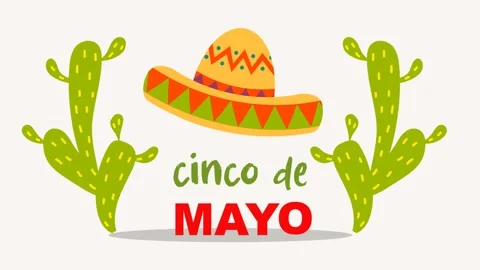 Cinco de mayo text with hat and cactus Stock Footage 233658812