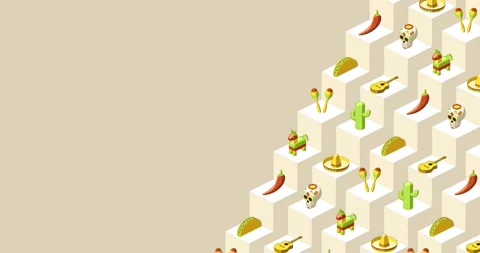 Cinco de mayo themed title page with isometric icons and geometric background Stock Footage 332359289