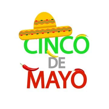 Cinco de Mayo typography pepper and hat Stock Illustration