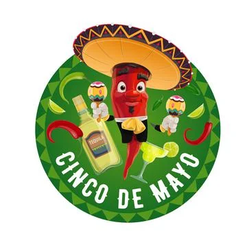 Cinco de Mayo vector icon, mariachi jalapenos Stock Illustration