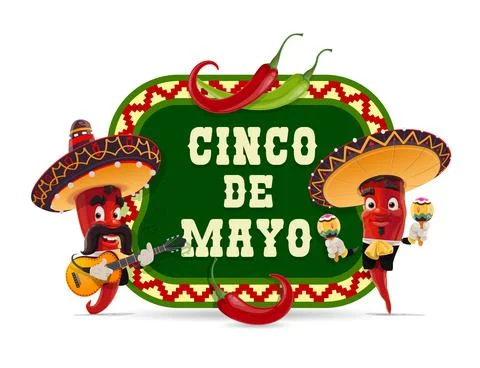Cinco de Mayo vector icon with Mariachi jalapenos Stock Illustration