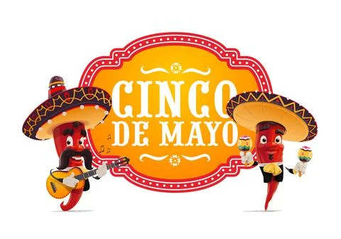 Cinco de Mayo vector icon with Mariachi jalapenos Stock Illustration