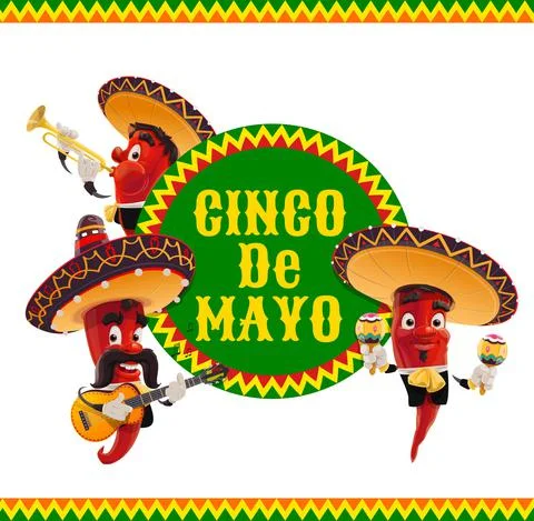 Cinco de Mayo vector icon with Mariachi jalapenos Stock Illustration