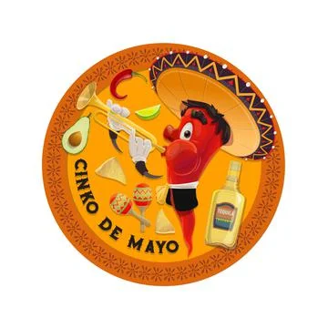 Cinco de Mayo vector icon, mariachi jalapenos Stock Illustration