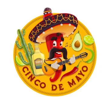 Cinco de Mayo vector icon. Mariachi chili pepper Stock Illustration