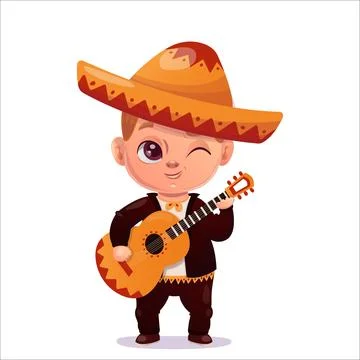 Cinco de mayo. Vector illustration of a child with a guitar on Cinco De Mayo Illustrazione stock
