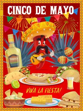 Cinco de Mayo vector Mariachi chili pepper poster Stock Illustration