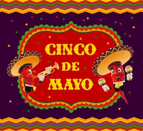 Cinco de Mayo vector poster, cartoon mariachi band Stock Illustration