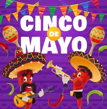 Cinco de Mayo vector poster. Mariachi jalapenos Stock Illustration