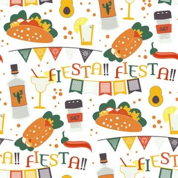 Cinco de Mayo vector seamless pattern with traditional Mexican symbols Stock Illustration