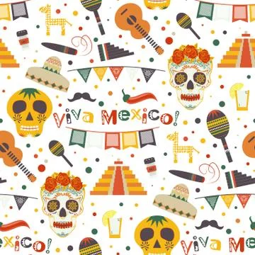 Cinco de Mayo vector seamless pattern with traditional Mexican symbols Stock Illustration