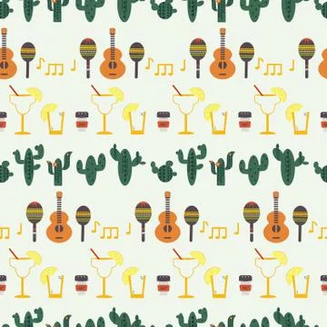 Cinco de Mayo vector seamless pattern with traditional Mexican symbols Stock Illustration