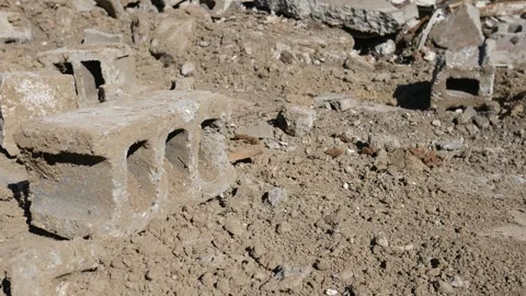 A Cinder Block in Demolition Rubble Stock Footage 318763578