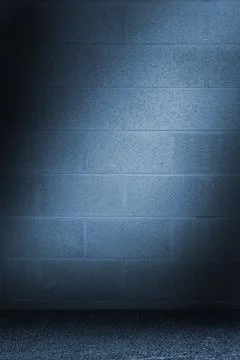 Cinder block wall is standing under cool blue spotlight in flat design, with 스톡 일러스트