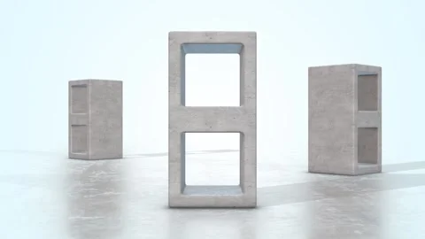 Cinder Blocks on a Light Reflective Floor. Cement Bricks 3D Animation. 4K Stock Footage 300339274