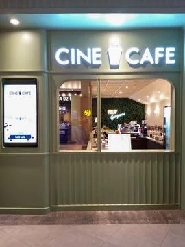 Cine Cafe Storefront in Mall Stock Photos
