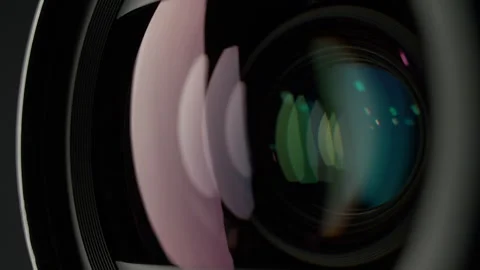 Cine Camera Lens with Colorful Optical Reflections Stock Footage 340993432